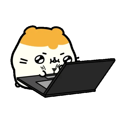 Animated hamster with orange fur working on a laptop